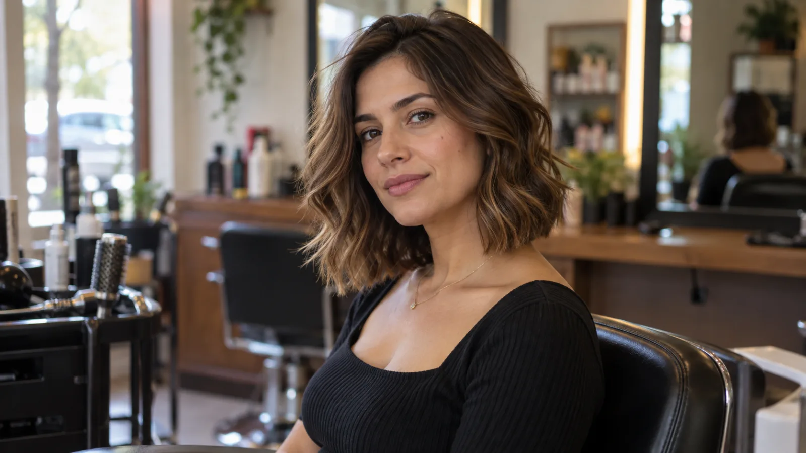 Mulher com corte long bob na altura dos ombros